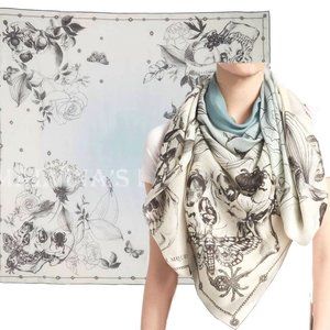 ALEXANDER MCQUEEN SCARF BOTANICAL SKULL PRINT CHIFFON SILK SQUARE 54"